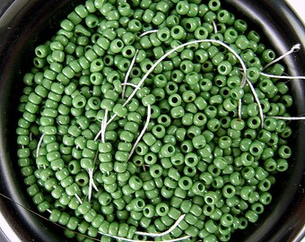 RARE Olive Green Vintage Italian Seed Beads - 1.5mm - Green Venetian Glass Beads for Jewelry Making and Costume - CV283