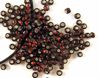 RARE Sherry Red Antique Italian Glass Seed Beads - 2.1mm - Oxidized Silver Lined - Square Hole - Burgundy Red Venetian Glass Beads - CV276