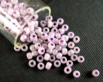 LIGHTEST Violet-Purple Pearlescent Antique Italian Glass Seed Beads - 3.1mm - Old Venetian Glass Beads w/ Delicate Magenta-Pink Cores  CV195