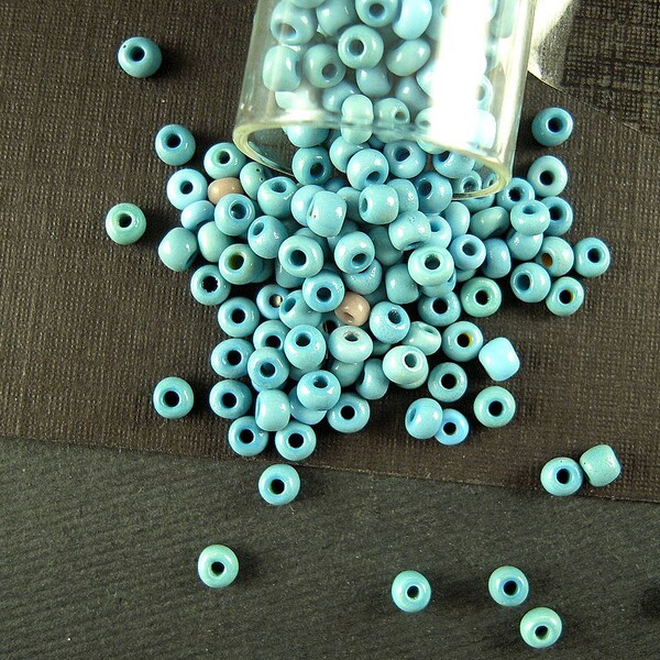 RARE Diffused Aqua-Blue Antique Italian Glass Seed Beads - 2x3mm - Rich Faded Blue Venetian Glass Beads for Specialty Jewelry Making - CV398