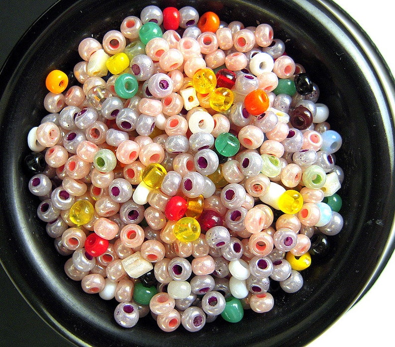 RARE Pearlescent Spumoni Mix Vintage Italian Glass Seed Beads 2x3mm Purple & Pink Cores For Beadwork and Jewelry Making CV345 image 1