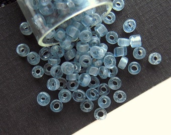 Light Shadow Blue Antique French Seed Beads - 2-3mm - Eclats de Perles - Rustic Bubbly-Transparent Blue Glass Beads for Jewelry Making  CV74