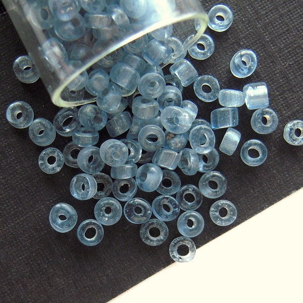 Light Shadow Blue Antique French Seed Beads - 2-3mm - Eclats de Perles - Rustic Bubbly-Transparent Blue Glass Beads for Jewelry Making  CV74