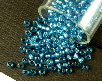 RARE Aqua Blue Italian Glass Seed Beads - Silver Lined - 2.1mm - 11/0 - Glittering Blue Glass Beads for Specialty & Regalia Beadwork - CV116