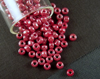 RARE Dark Luster Rose Antique Italian Seed Beads - 3.1mm - Iridescent Dark Pink Glass Seed Beads for Jewelry - CV196