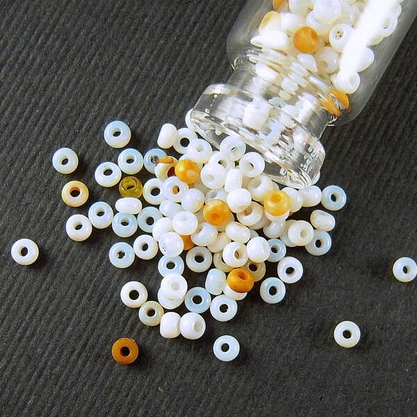 SUPER Rare Petite Opaline & Rusty Oxidized White Antique Italian Seed Beads - 1x2mm - Scrumptious Greasy White Venetian Glass Beads - CV383