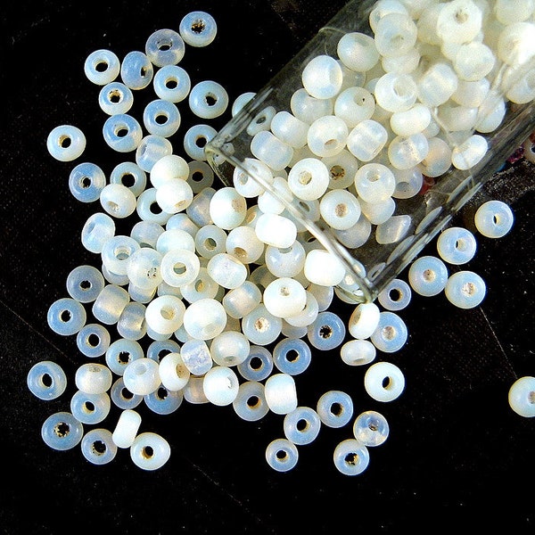 Sleeper Hit - Rustic Moonstone Antique Italian Glass Seed Beads - 2x4mm - Opalized Dusty Venetian Glass Beads for Jewelry Making - CV405A