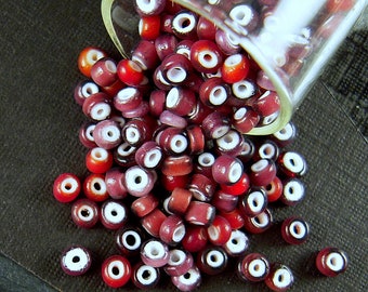 TINY Rare Antique Italian Glass White Heart Beads - 1mm to 2mm - Amethyst Purple & Ruby Red - Flat Rondeles - Limited Venetian Glass - CV363