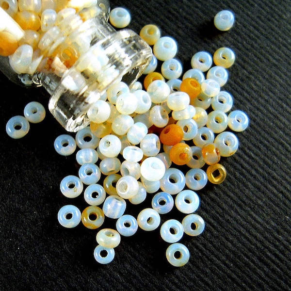 SUPER Rare TINY Luminous Opalescent Clear Italian Glass Seed Bead Mix - 1x2mm - Sepia-Oxidized Antique Beads for Specialty Work - CV252-S