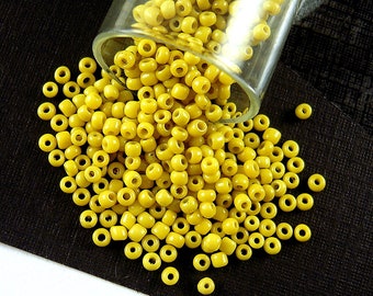 Old Tribal Yellow Antique Italian Glass Seed Beads - 1.2mm - TINY Yellow Venetian Glass Beads for Highly Detailed Jewelry & Beadwork - CV189