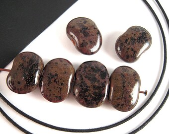 SALE Dark Picasso Brown Kazuri Beads - 17mm - 6 Pieces - "Shale" Style - African Glazed Ceramic Beads for Tribal Jewelry Making - K020