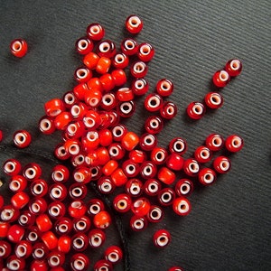 STUNNING Cherry Red Antique White Heart Beads 3x3.5mm Squat Rondele Limited Antique Italian Glass Beads for Traditional Beadwork CV371 image 9