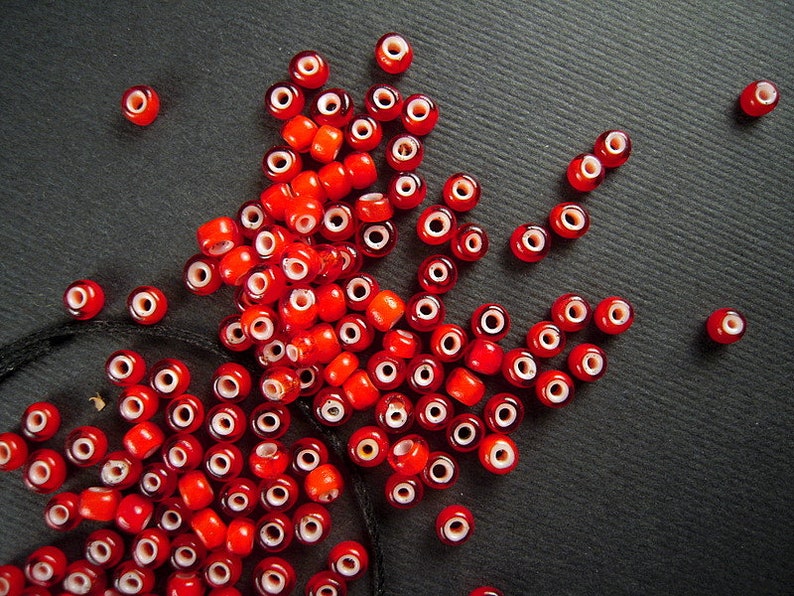 STUNNING Cherry Red Antique White Heart Beads 3x3.5mm Squat Rondele Limited Antique Italian Glass Beads for Traditional Beadwork CV371 image 9