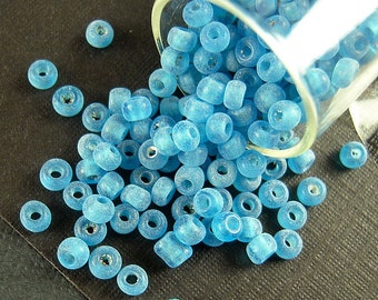 RARE Sweet Tropical Blue Antique Italian Glass Seed Beads - 2mm - Semi Translucent Frosty Matte Blue Venetian Beads for Jewelry Making CV172