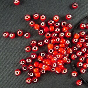 STUNNING Cherry Red Antique White Heart Beads 3x3.5mm Squat Rondele Limited Antique Italian Glass Beads for Traditional Beadwork CV371 image 5