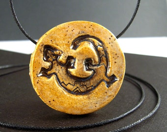 Gecko Southwestern Ceramic Bead - 35mm Lizard Pendant - Honey-Brown Speckled Glazed Stoneware Clay Bead for Macrame & Jewelry Making - SA21A