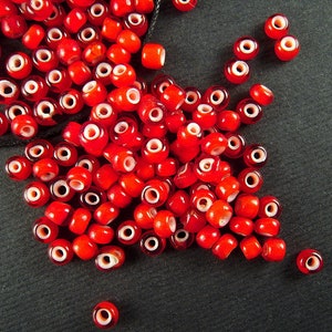 STUNNING Cherry Red Antique White Heart Beads 3x3.5mm Squat Rondele Limited Antique Italian Glass Beads for Traditional Beadwork CV371 image 1