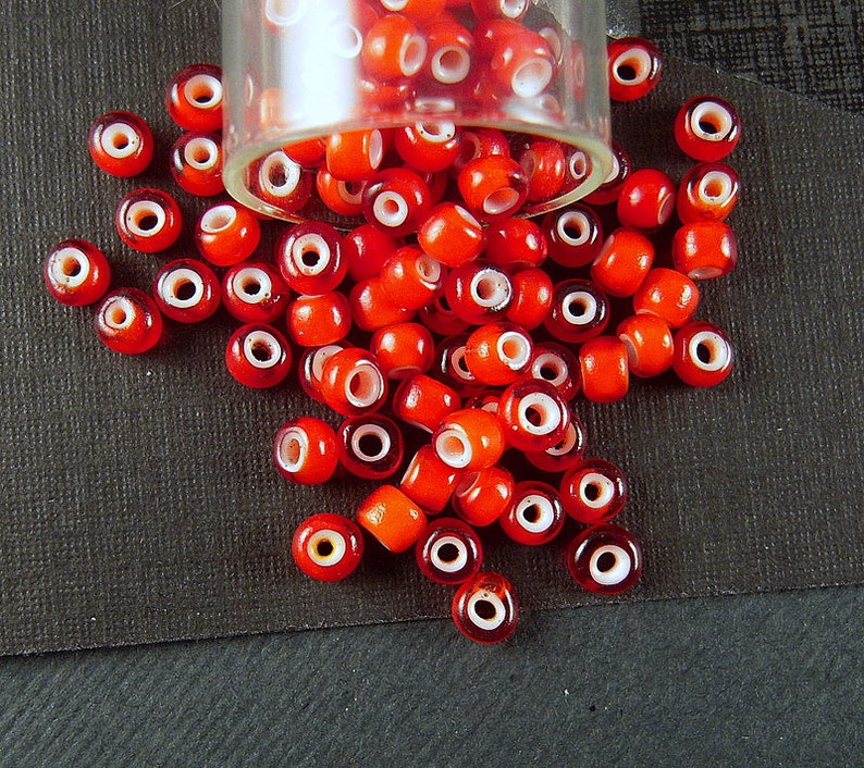 STUNNING Cherry Red Antique White Heart Beads 3x3.5mm Squat Rondele Limited Antique Italian Glass Beads for Traditional Beadwork CV371 image 4