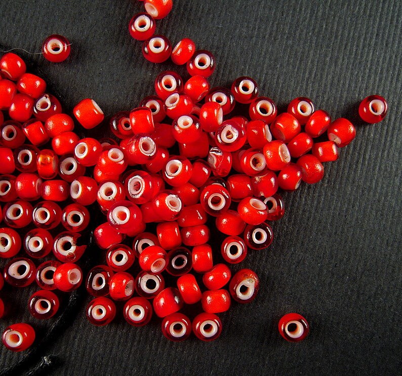 STUNNING Cherry Red Antique White Heart Beads 3x3.5mm Squat Rondele Limited Antique Italian Glass Beads for Traditional Beadwork CV371 image 8