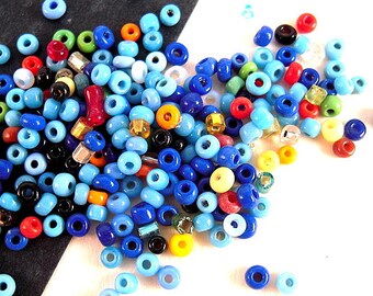RARE Heritage Blue Vintage-to-Antique Italian Glass Seed Bead & Bugle Bead Mix - 2mm to 2.5mm - for Jewelry Making and Embroidery - CV155