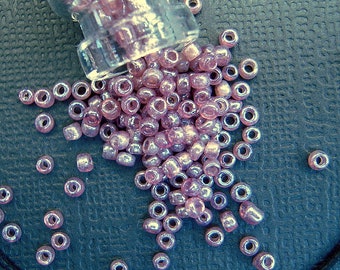 RARE TINY Lustrous Purple Picasso Vintage French Seed Beads - 1.5mm - Opalized Violet Glass Beads for Jewelry Making & Specialty Work  CV153