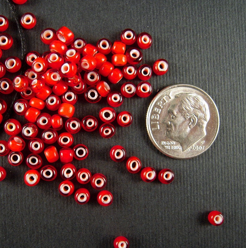 STUNNING Cherry Red Antique White Heart Beads 3x3.5mm Squat Rondele Limited Antique Italian Glass Beads for Traditional Beadwork CV371 image 2