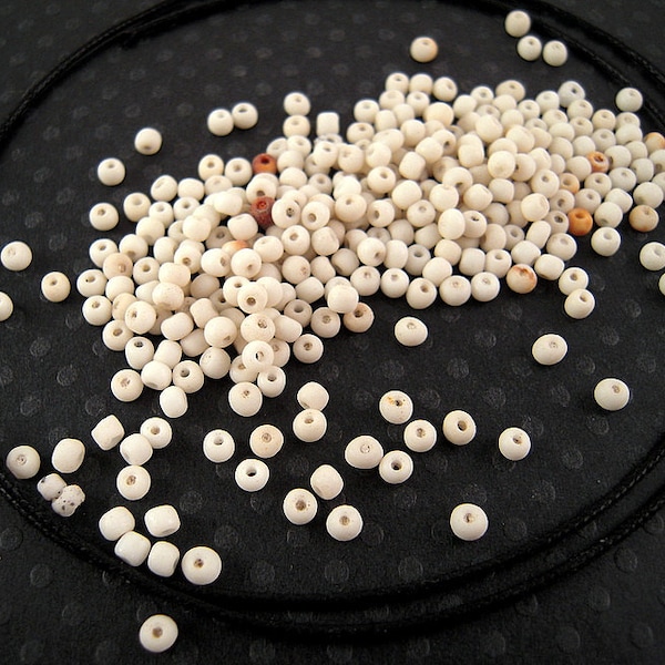 RARE Antique Chalk White Oxidized Italian Seed Beads - 2mm - Historic Costume Repair - Rustic Old Wedding Beads - Beadwork Beads  CV94