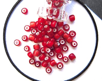 Antique Italian Glass White Heart Bead MIX - 1mm to 3mm - Dark & Lighter Rose Red - Flat Rondeles and Short Tubes - Limited - CV407A