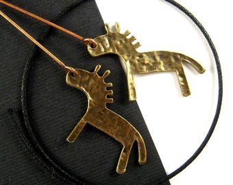 10 Ancient Style Brass Finish Paleolithic Horse Charms - 19x28mm - Hammered Surface - Equus Primitive Cave Horse Charms for Jewelry - F032