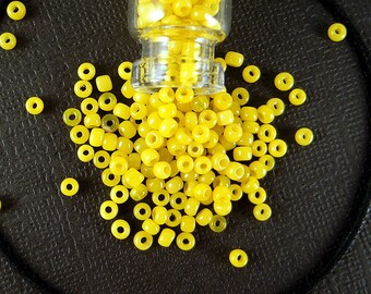 Greasy Jonquil Yellow Antique Italian Glass Seed Beads - 1x2mm - Opaline Semi Translucent & Opaque Yellow Beads for Jewelry Beadwork - CV194