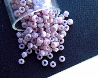 SUPER Rare Flecked Picasso Cream & Purple Vintage French Glass Seed Beads - 2mm - Dappled Purple Glass Beads for Specialty Beadwork - CV355