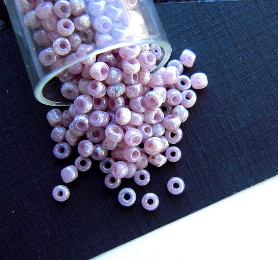 SUPER Rare Flecked Picasso Cream & Purple Vintage French Glass Seed Beads  2mm Dappled Purple Glass Beads for Specialty Beadwork CV355 