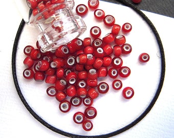 UNIQUE Rose / Salmon Red Antique White Heart Beads - 1.5x2mm - Squat Rondele - TINY Antique Italian Glass Beads for Jewelry Making - CV406A