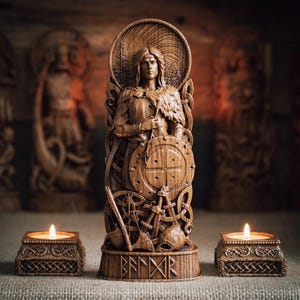 Baldr statue, Norse pagan decor, Wood carving sculpture, Mythology art