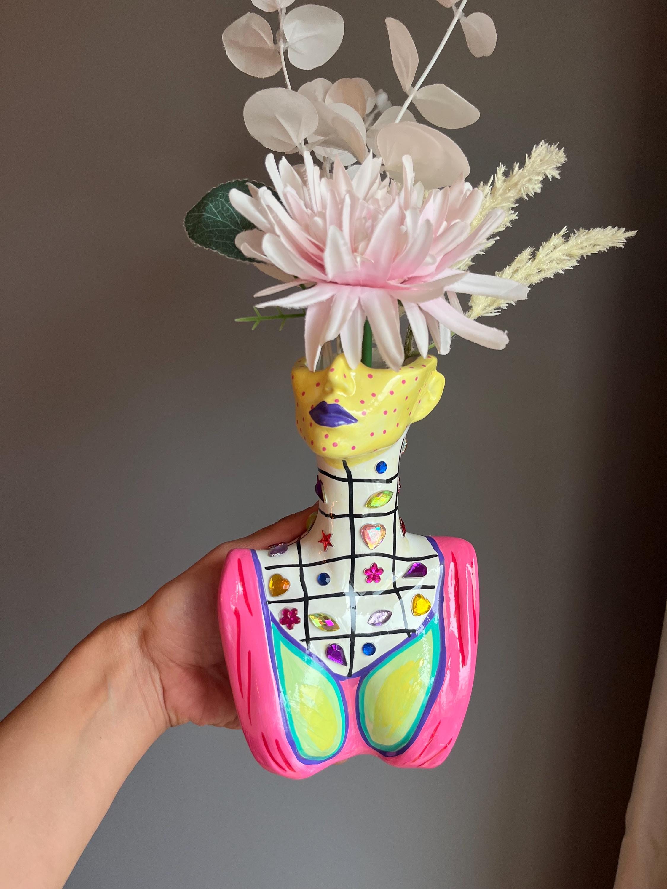 ヴィンテージフラワーベース　フェイス　ミッドセンチュリー　アート　オブジェ Abstract Vintage Head Face Vase - Etsy