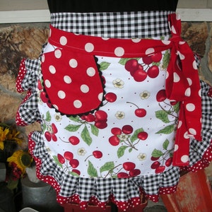 Aprons - Womens Half Aprons - Sweet Cherry Handmade Apron - Cherry Fabric Apron