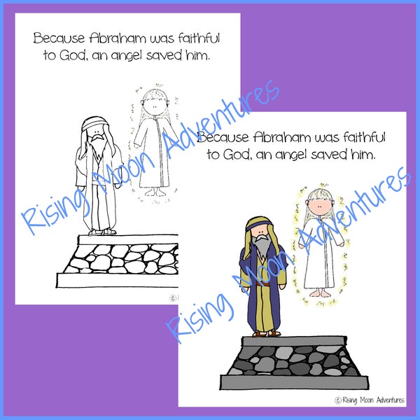 Abraham Saved by an Angel Coloring Page and Colored Display Page Download