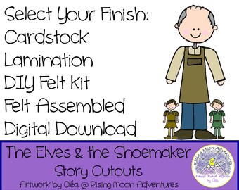 Elves and the Shoemaker Cutouts with Laminated Story Card in Felt, Cardstock, or Laminated