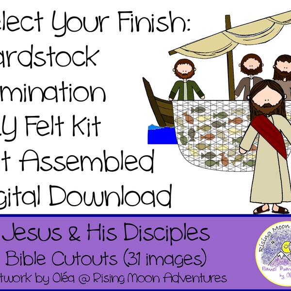 Jesus and His Disciples Cutouts with Laminated Story Card available in Felt, Cardstock, or Laminated Bible Stories