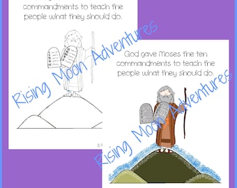 Moses and the Ten Commandments Coloring Page and Colored Display Page Download