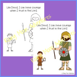 David and Goliath Coloring Page and Colored Display Page Download