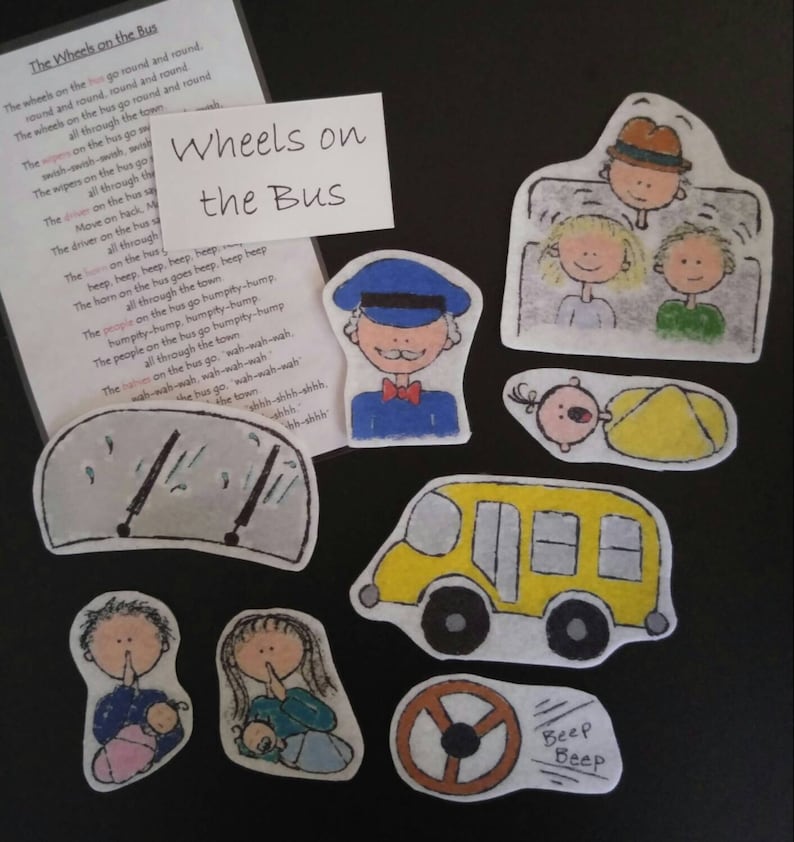 Wheels on the Bus Cutouts with Laminated Story Card available in Felt, Cardstock, or Laminated image 6