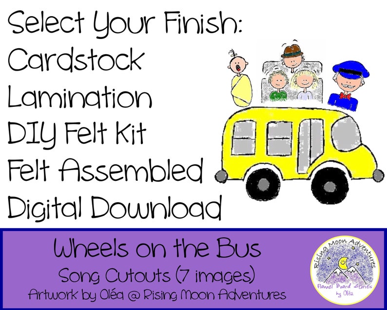 Wheels on the Bus Cutouts With Laminated Story Card Available in Felt, Cardstock, or Laminated ...