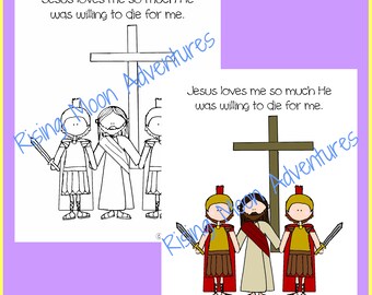Jesus Died Coloring Page and Colored Display Page Download