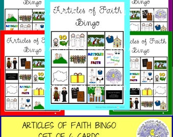 Articles of Faith Bingo Game Set of 6 (different from the available set of 12)