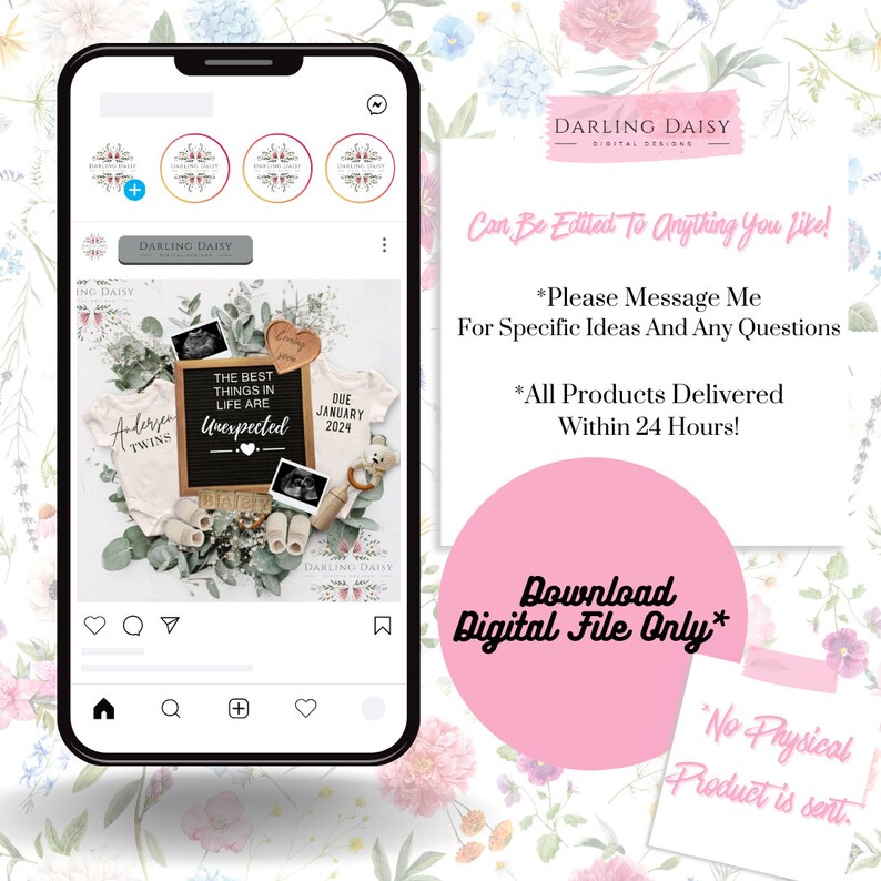 Puede incluir: Una descarga digital para una publicaci&oacute;n en redes sociales anunciando la llegada de gemelos. La publicaci&oacute;n presenta una pizarra negra con el texto "Las mejores cosas de la vida son inesperadas" y un body blanco con el texto "Adventure Twins".