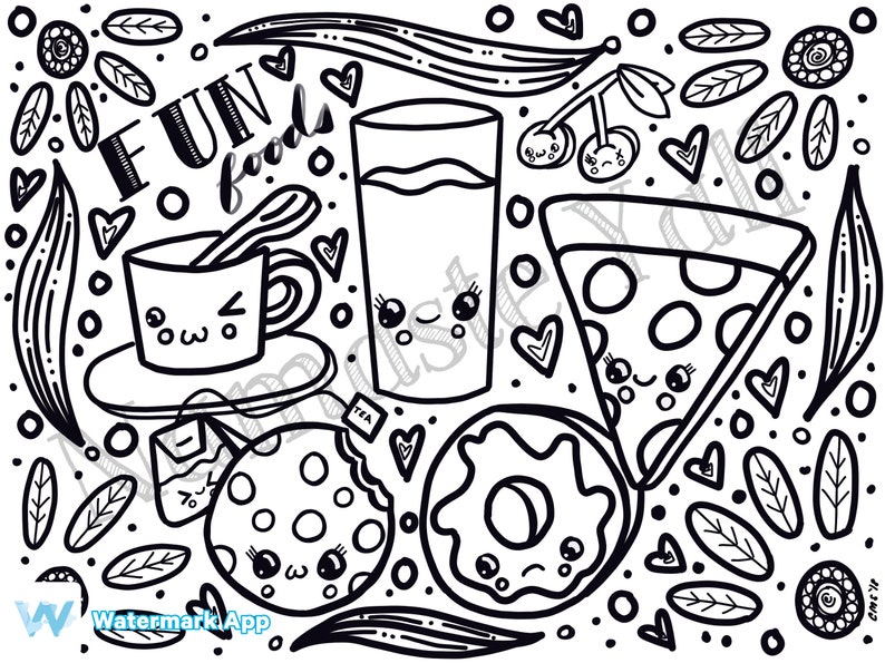 Digital Kawaii Japanese Coloring Pages | Etsy