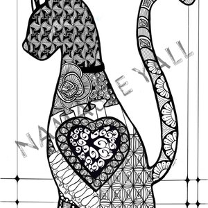 Digital katt målarbild för vuxna Zentangle Zen Tangle Kitty