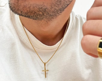 Gold Cross Men&#39;s Pendant Necklace, Men&#39;s Waterproof Jewelry, Men&#39;s Waterproof Gold Pendant Necklace, Men&#39;s Jewelry Gift, High Quality