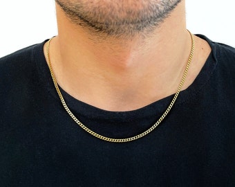 Gold Thin 3mm, 5mm Curb Chain necklace, Gold Minimal Chain Necklace, Mens Waterproof Jewelry, Mens Everyday Jewelry High Quality